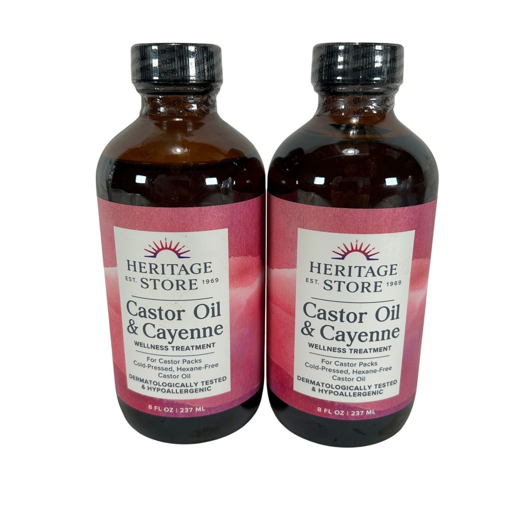 Heritage Store Castor Oil & Cayenne Wellness Treatment 8oz 2 Pack Cold Pressed